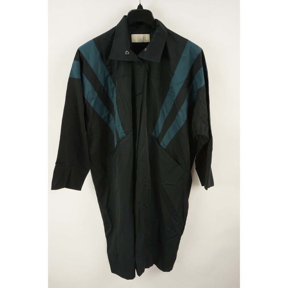 Roucha Oversized Relaxed Long Coat Black Blue Block Stripe Woven Nylon Women 2XL